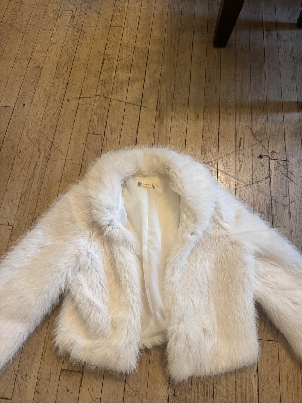 Altar'd State Cream Faux Fur Cropped Teddy Jacket